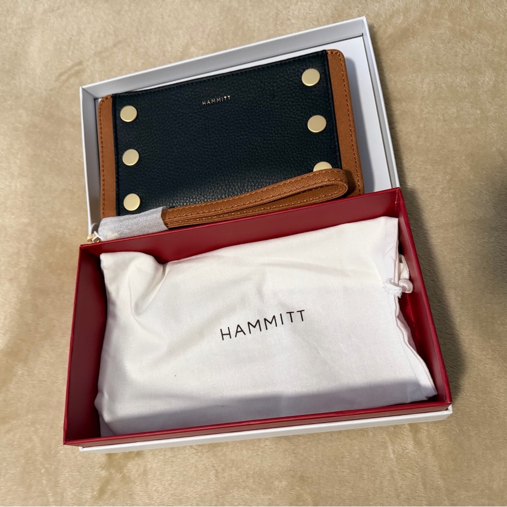 Hammitt Black and Tan Clutch with Gold Accents